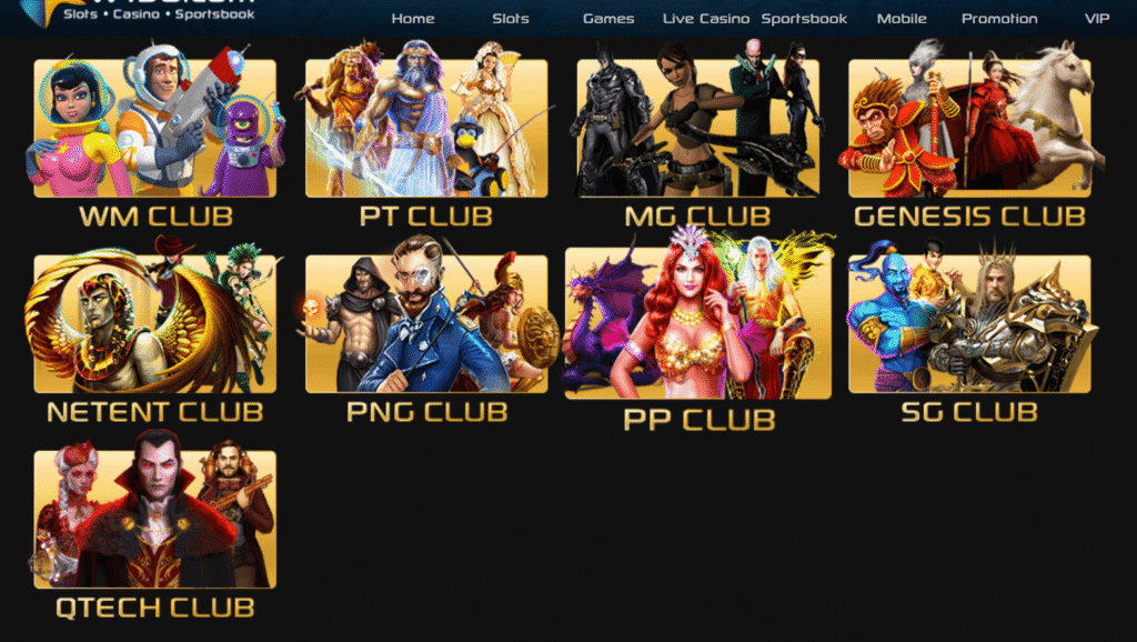 Slot game lobby at W138 featuring popular titles