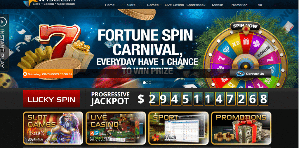 W138 Casino homepage showcasing game options and promotions