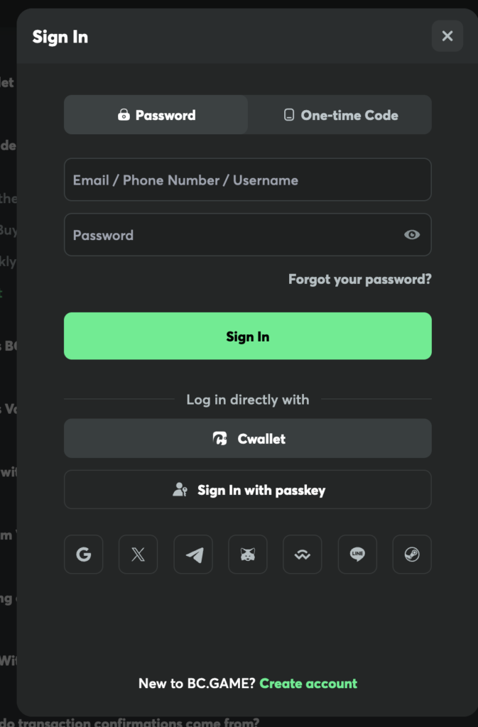 Sign up and deposit at BC Game